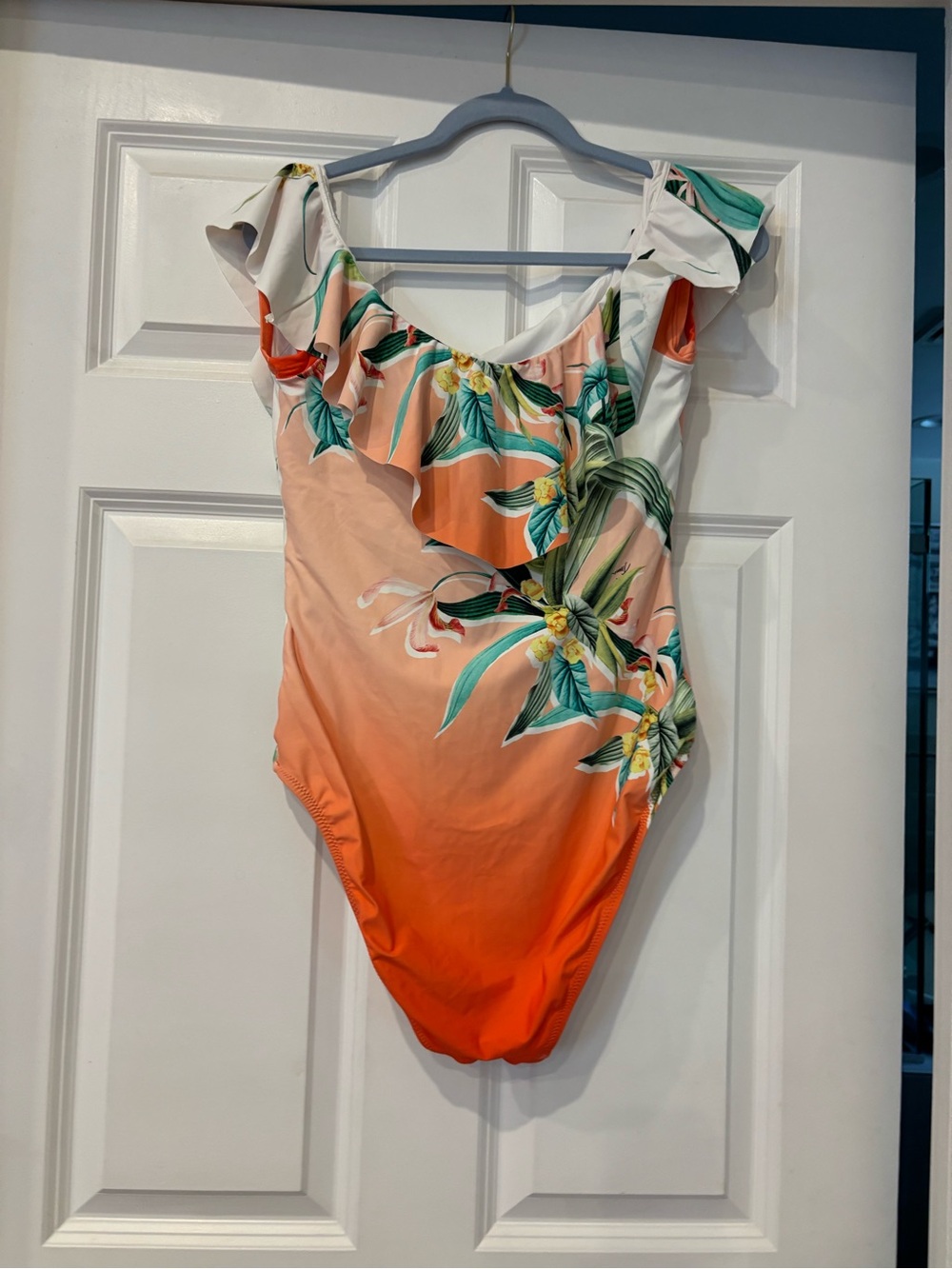 Tropical Ruffle One-Piece Swimsuit in Orange - Picture 2 of 4